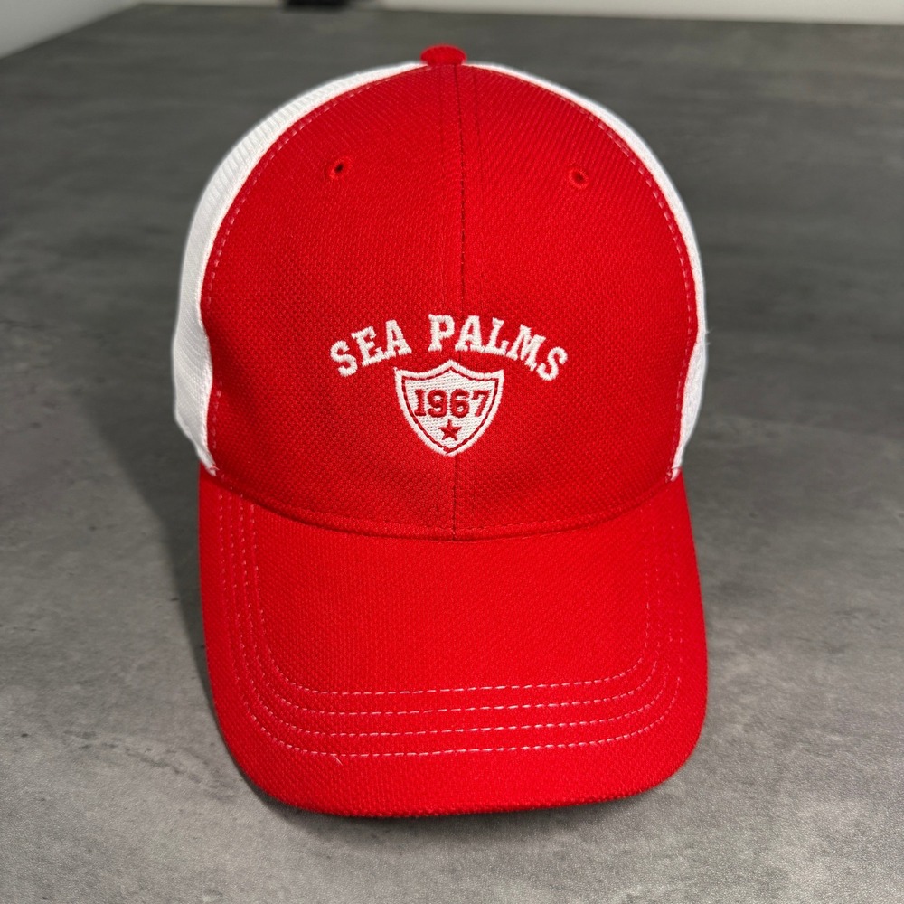 Imperial Sea Palms Trucker Hat Mens Red White Mesh St Simons Golf Cap Adjustable